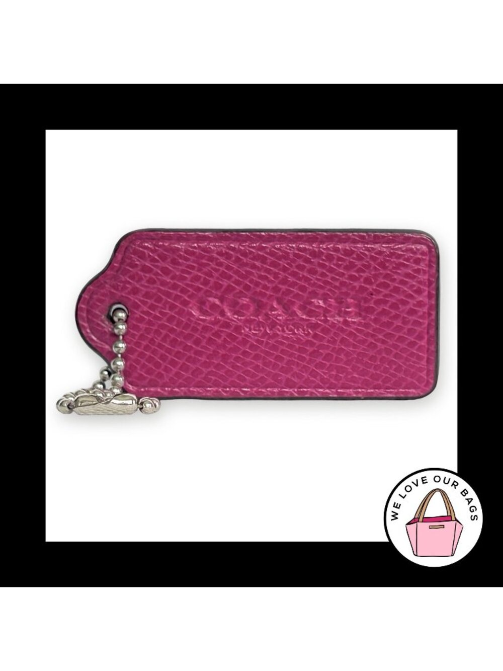 COACH HANG TAG 2.25" Pink Pebbled Leather Bag Charm Keychain Fob New York Large